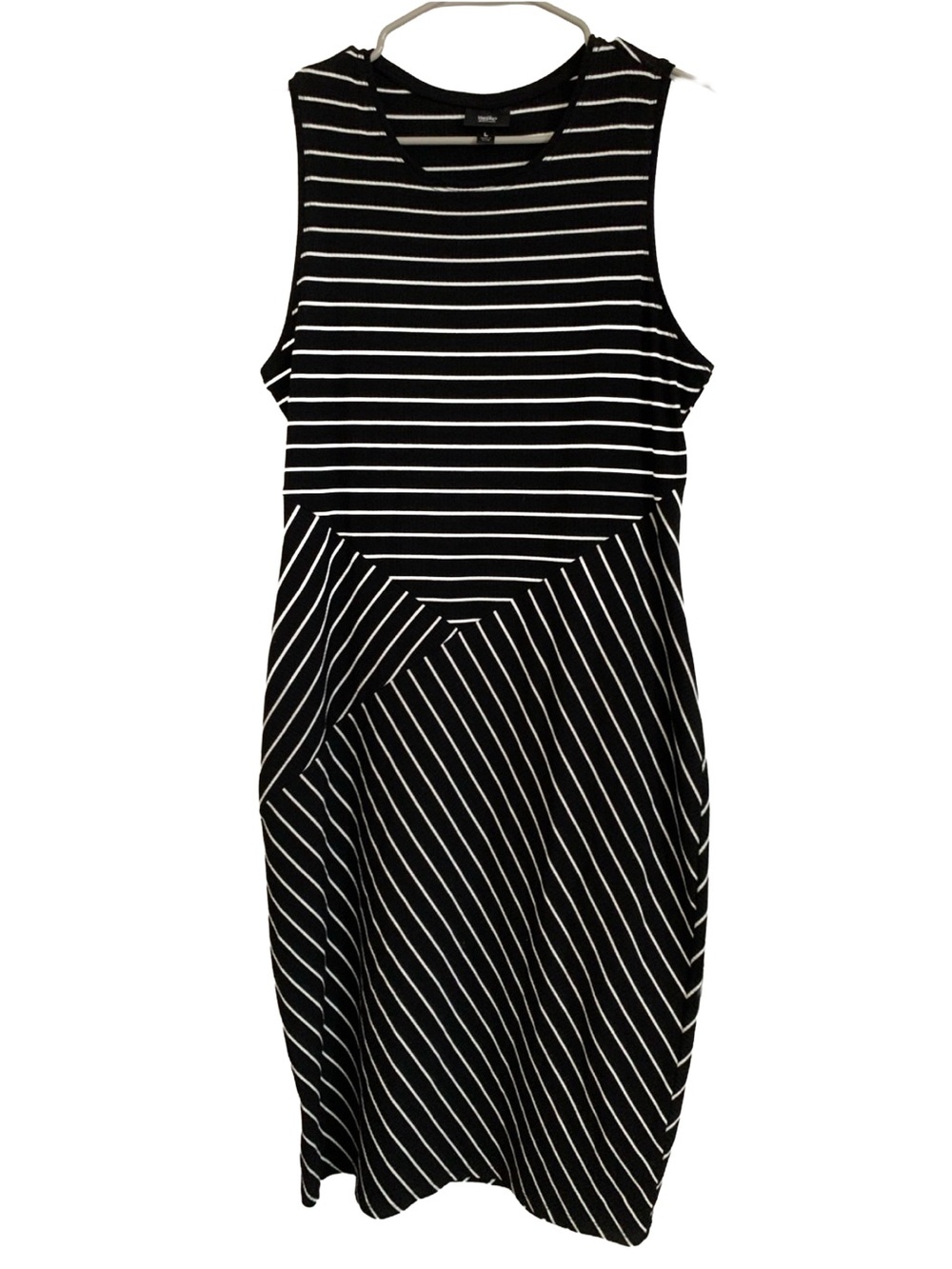 MOSSIMO Women’s Black White Stripe Sleeveless Rayon Blend Belted Dress